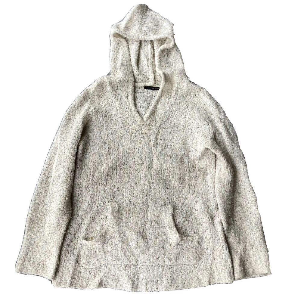 Archives Sweater Sz M Cream Metallic Blue Pink Pocket Hooded Knit Romantic Women